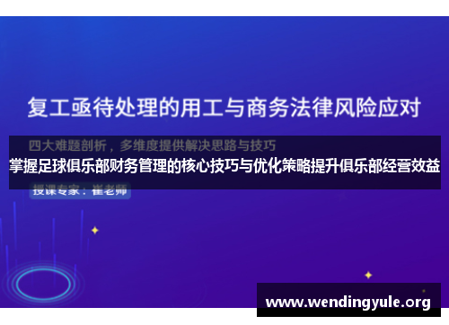 掌握足球俱乐部财务管理的核心技巧与优化策略提升俱乐部经营效益